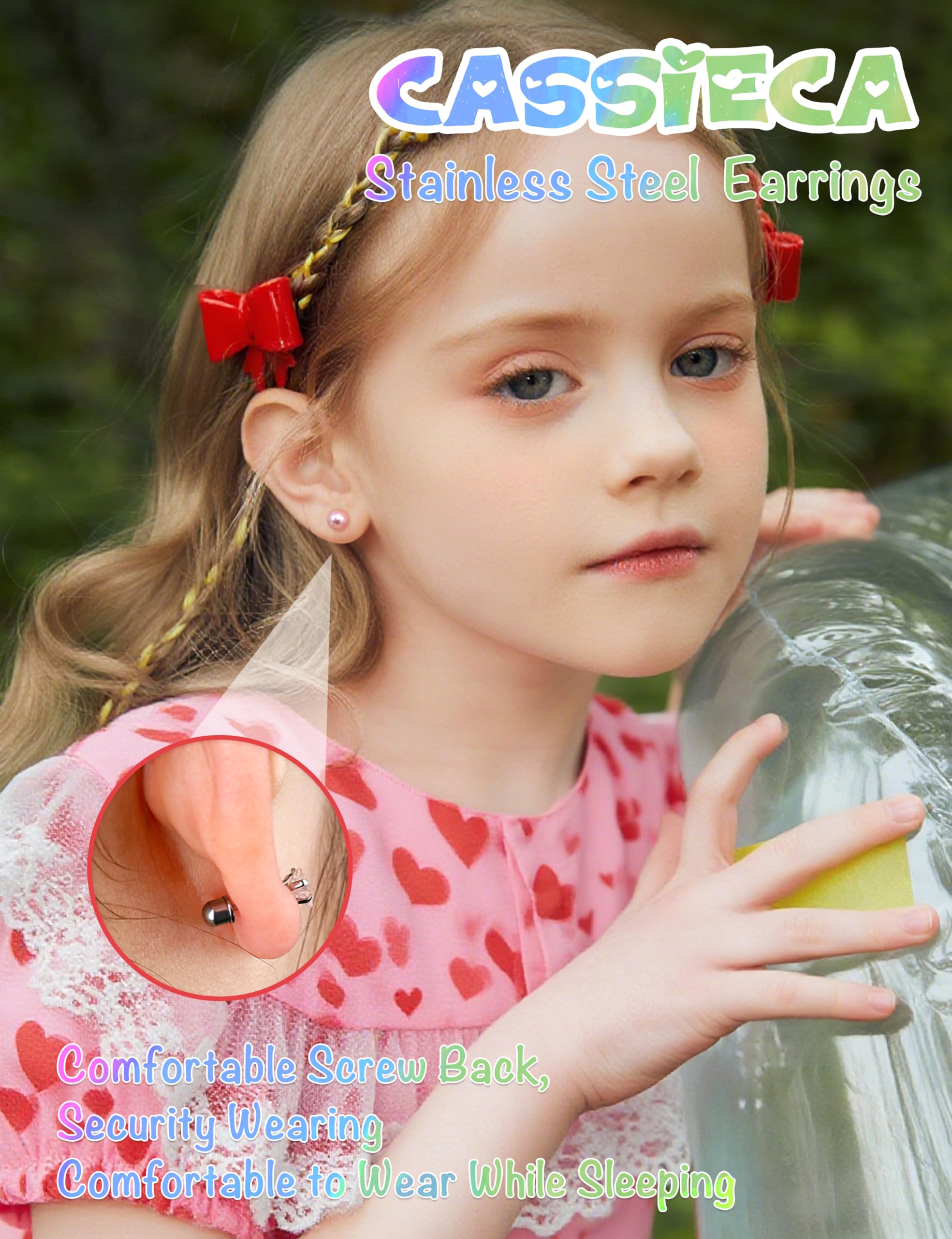 CASSIECA 16 Pairs Hypoallergenic Screw Back Earrings for Women Girls 316L Stainless Steel CZ Ball Heart Flower Screwback Flat Back Stud Earrings Jewelry Gift Women Multicolored Pink