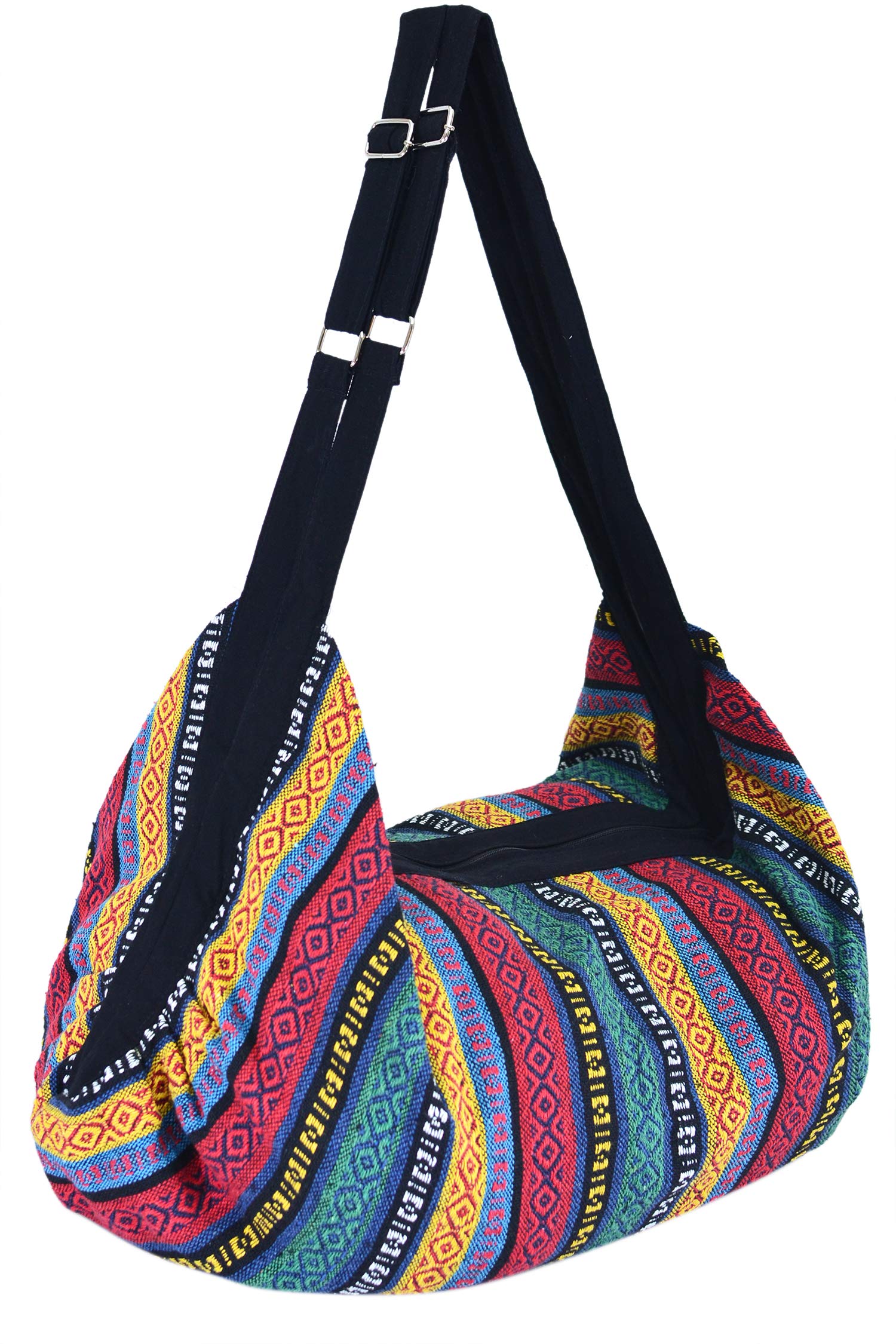 Large Cotton Hobo Bag for Women – Hippie Boho Travel Shoulder Bag with Zipper | Handmade Oversized Backpack Purse (Reggae)