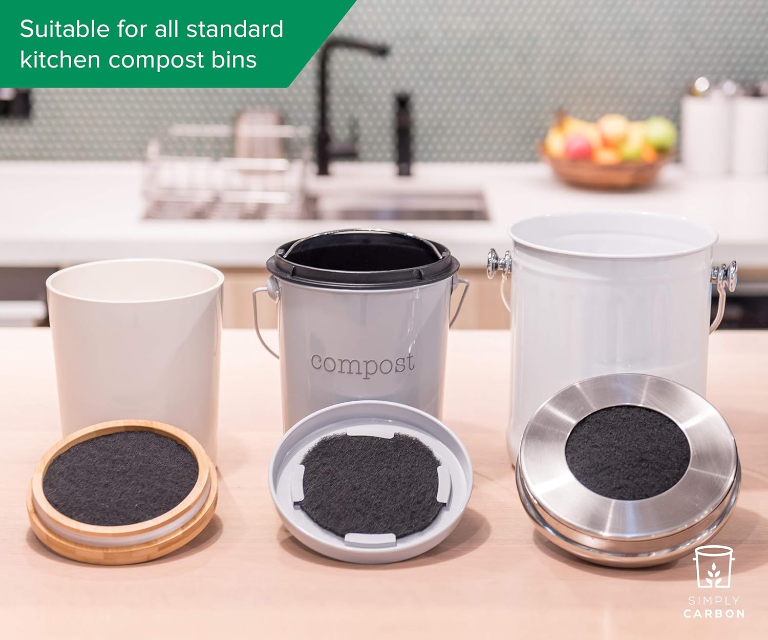 2 Years Supply Extra Thick Filters for Kitchen Compost Bins - Longer Lasting Activated Charcoal - Universal Size Fits ALL Compost Bins up to 7.25" Filter Size - Replacement Set of 6 (by Simply Carbon) : Garden & Outdoor