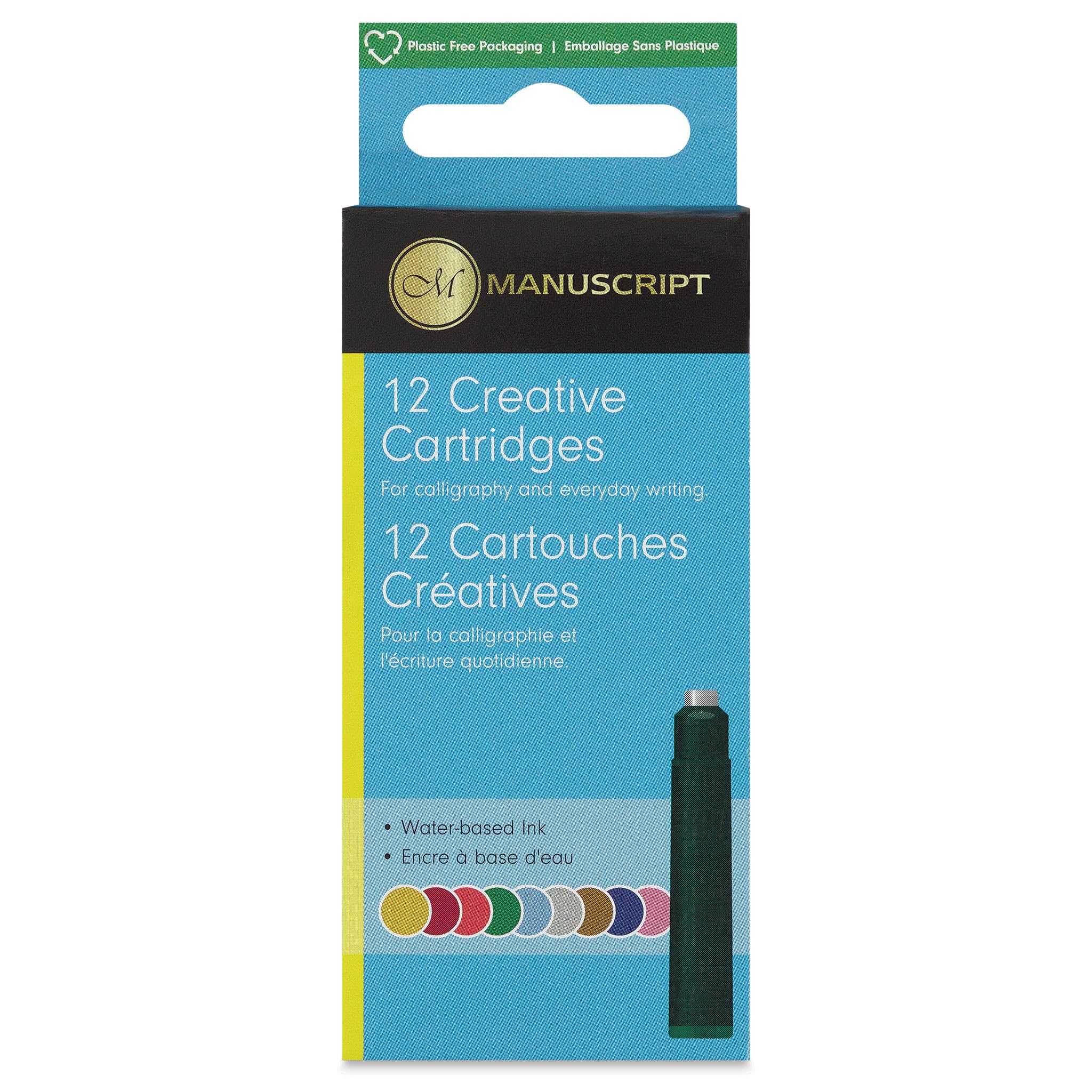 Manuscript Pack of 12 Creative Ink Cartridges for Fountain Pens in 9 Assorted Colours