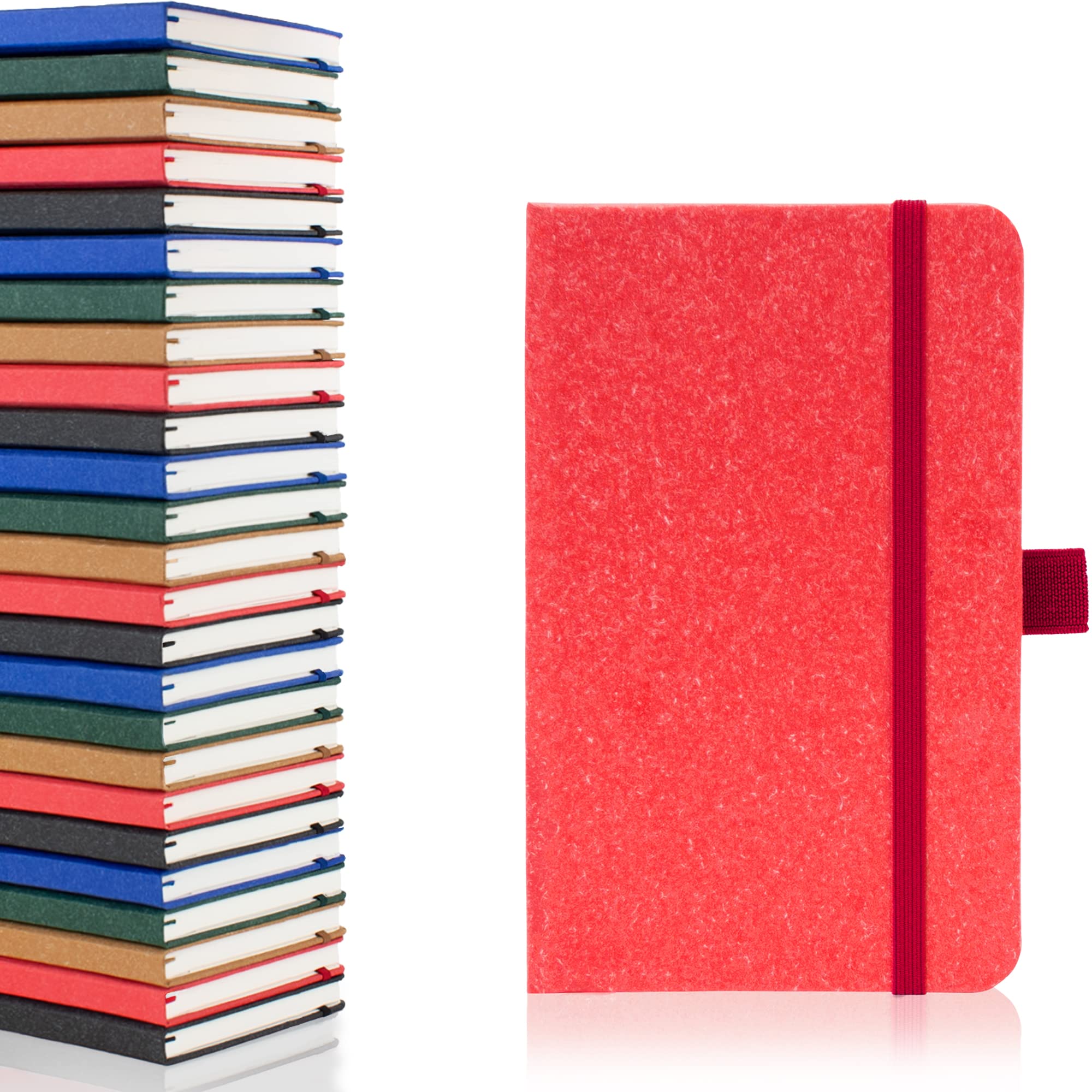 Notes London A6 Environmentally Friendly Eco Notebook with Lined Pages & Date Marks, 100% Recycled Paper, Ribbon, Pen Loop and Enclosure band, Hardback Journal Notepad Note (Red)