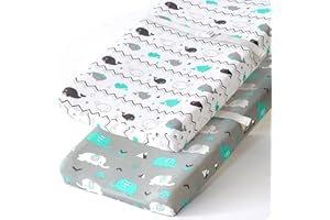 BROLEX Stretchy Changing Pad Covers for Boys Girls,2 Pack Jersey Knit,Elephant & Whale