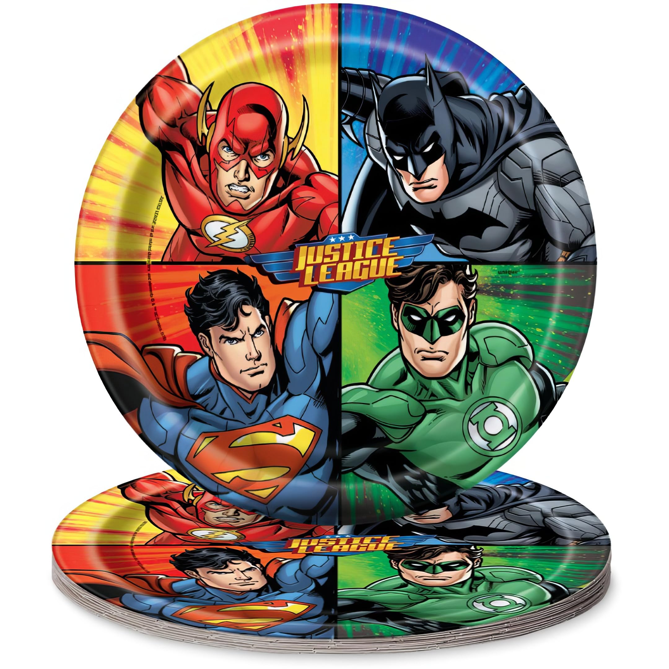 Justice League Multicolor Round Paper Dinner Plates (22cm) Pack of 8 - Perfect for Superhero-Themed Parties & Celebrations