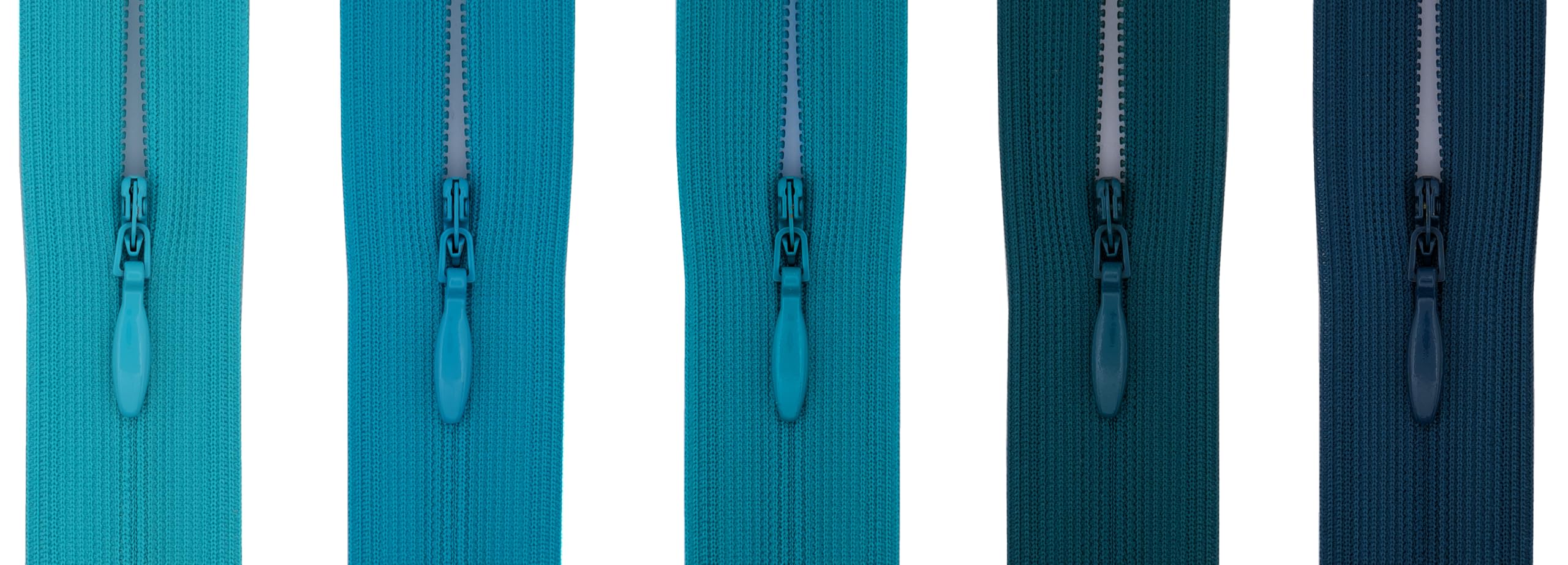 #3 Flexi Invisible Close-End Zip, Pack of 5 (Aqua to Teal Blue, 22 inch)