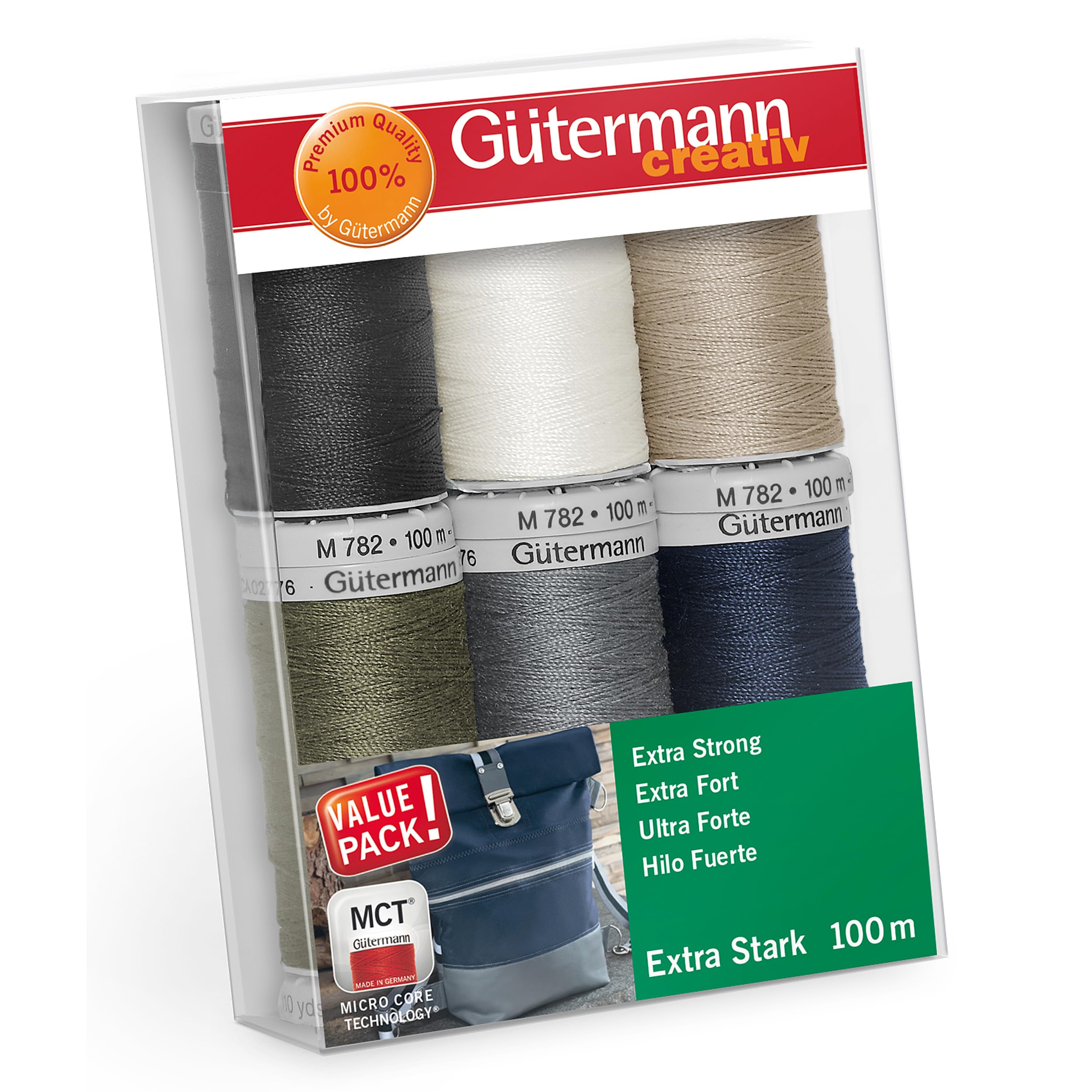 Gütermann creativ Sewing Thread Set with 6 spools Extra Strong 100 m in Basic Colours