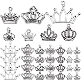 Hmjpng 70pcs Silver Mixed Crown Charms Tibetan Alloy King Queen Princess Crown Pendants Vintage Dangle Connector Hair Accessories for DIY Bracelet Jewelry Making Supplies, 7 Styles