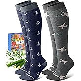 Lalapapa Bamboo Viscose Compression Socks for Women Men 2 Pairs 15-20mmHg Knee High Compression Socks Travel Nurse