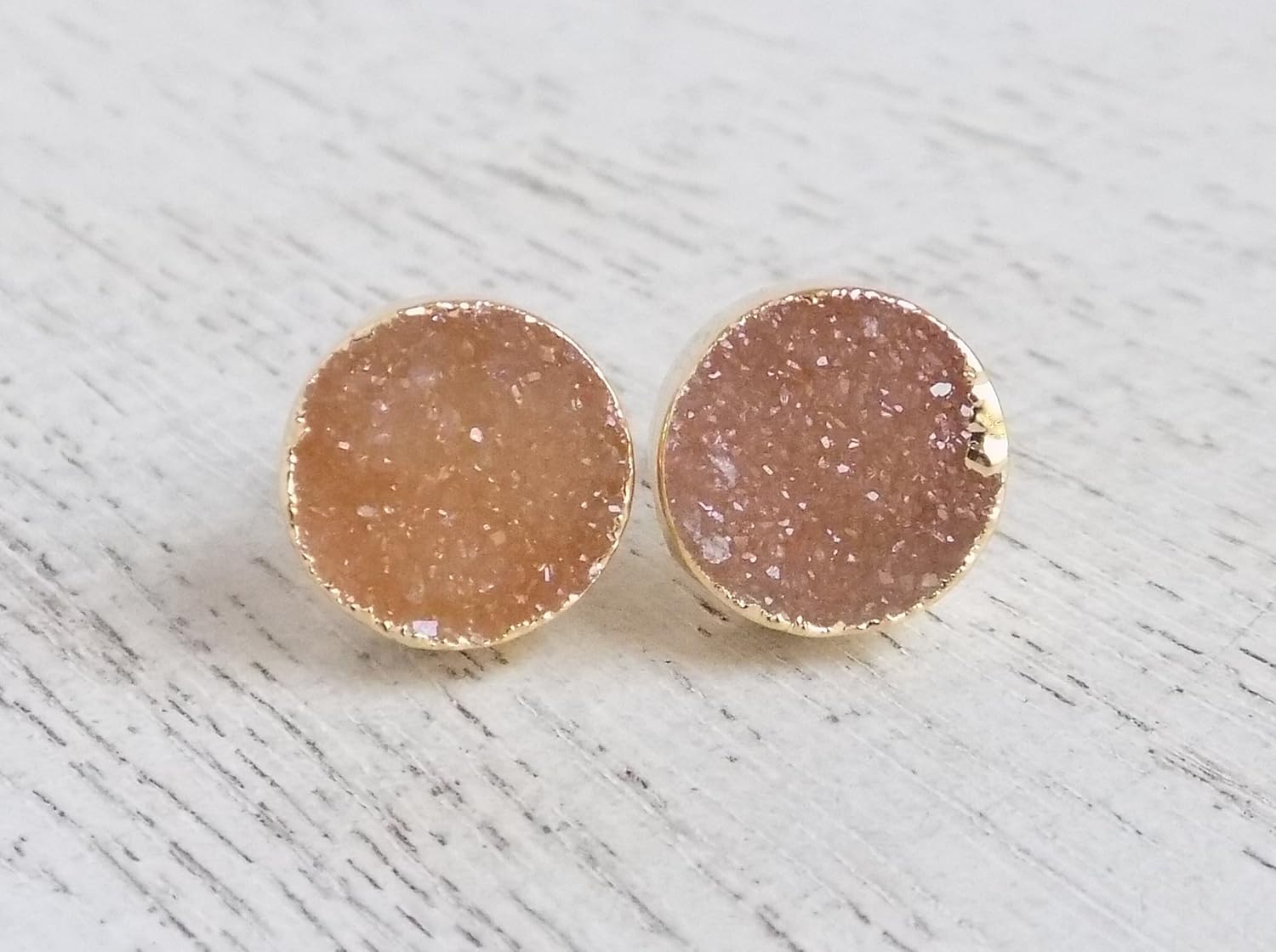Real Druzy Studs Brown Drusy Earrings Gold Handmade