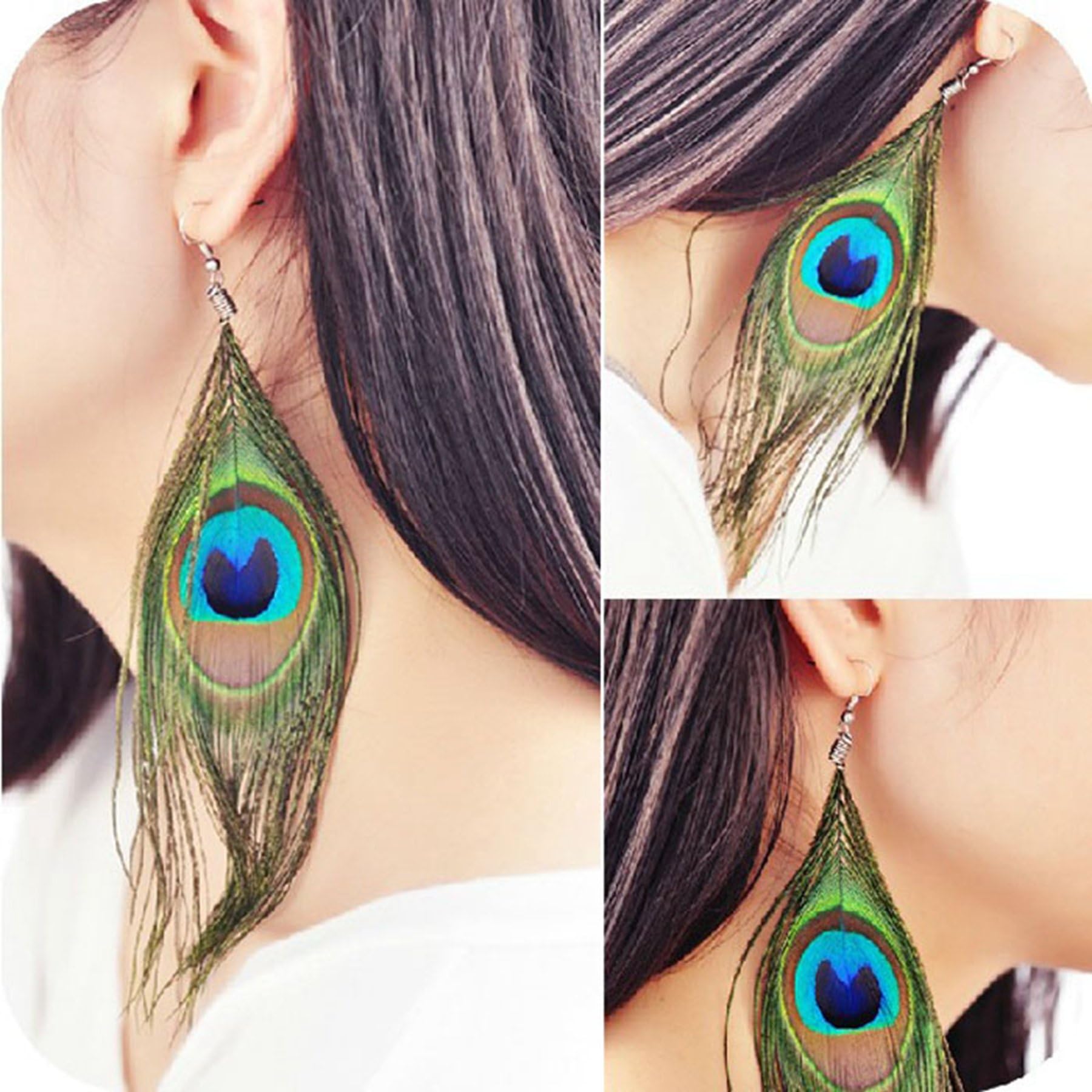 Zeshlla Peacock Feather Earrings Eardrop for Women