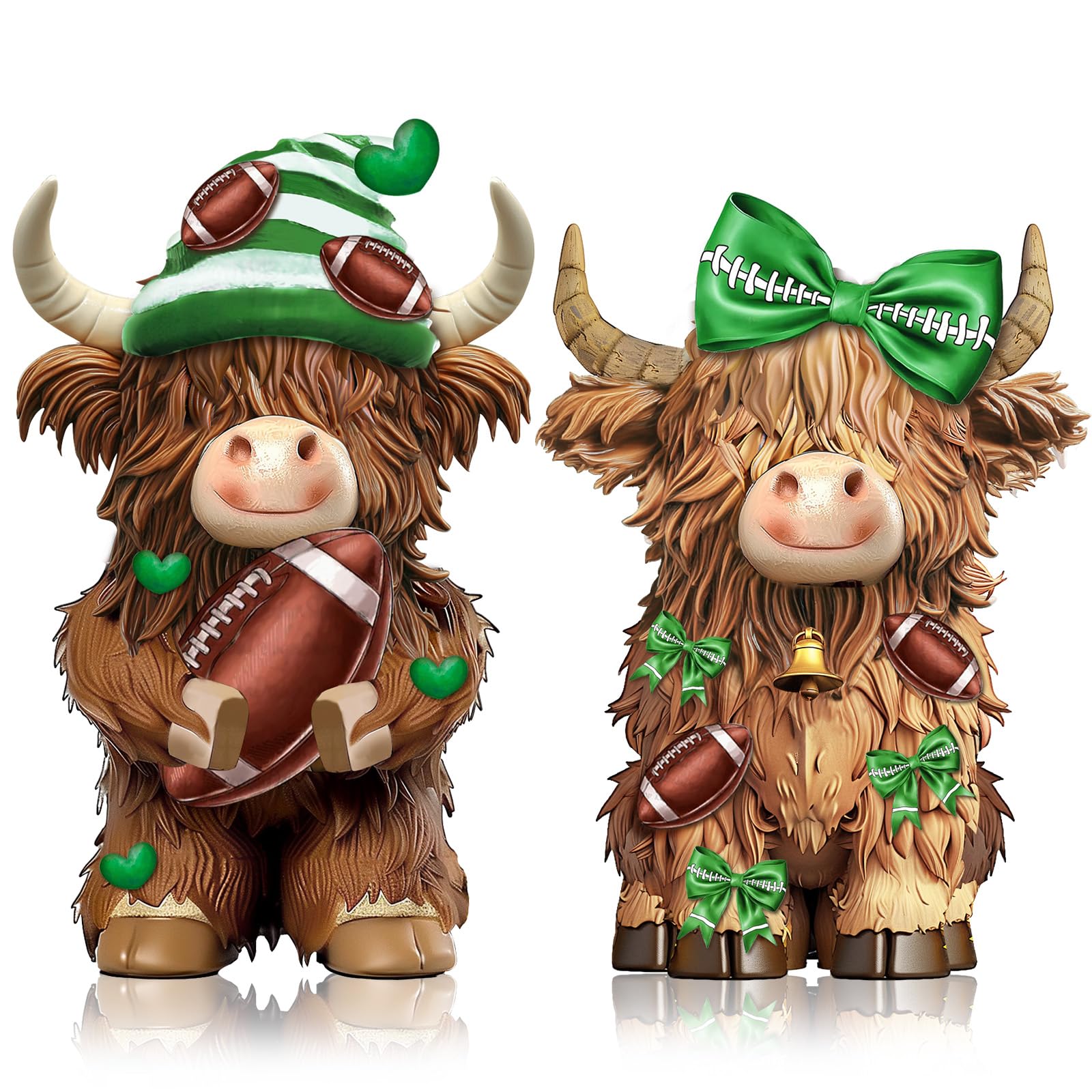 Photo 1 of Burbell 2 Pack Football Highland Cow Resin Figurine Decor Bathroom Highland Cow Gnomes with Football Scarf Resin Statue for Garden Table Shelf Home Decor Calf Gnome Herd Gifts