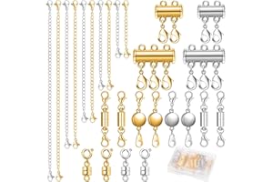 ROADPLUM 26 Pcs Magnetic Necklace Extender, 5 Style Strong Magnetic Jewelry Clasps and Necklace Layering Clasps with Chain Extenders for Women Necklaces Bracelet, Gold and Sliver
