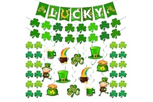 GERMISHUYS St Patricks Day Decorations, St Patricks Day Party Decorations Include St. Patricks Shamrock Garland Banner, Lucky Banner and Shamrock Hanging Swirls, Saint Patrick Decorations for Home Classroom