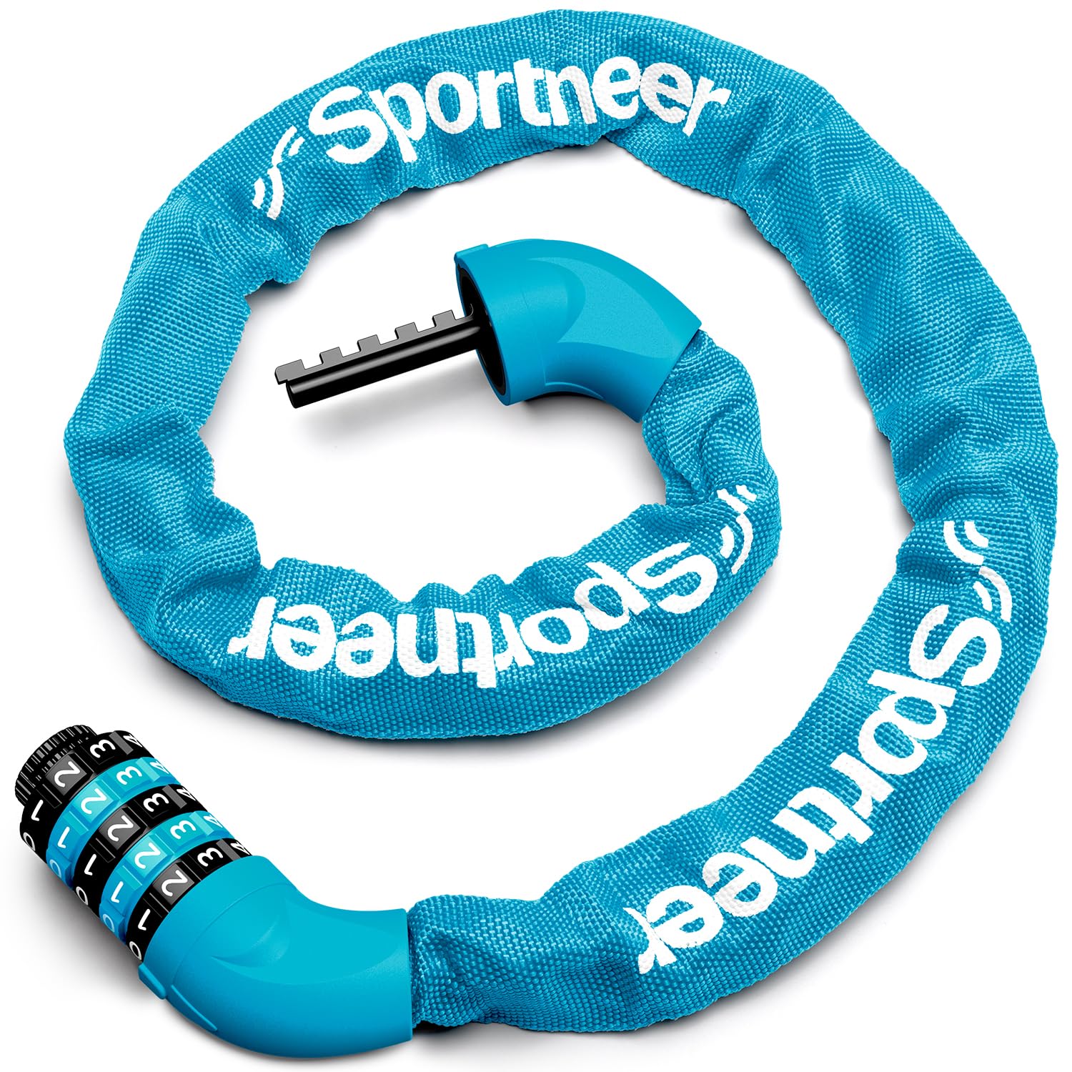 Sportneer Fahrradschloss, Zahlenschloss mit Zahlen und hoher Sicherheitsstufe Kettenschlösser Fahrrad 5-stellige Rückstellbar Radabsperrung mit Kette aus Gehärtetem Stahl 6 MM x 100/110/120CM