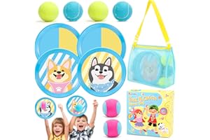 Tagitary Beach Toys Toss and Catch Ball Set for Kids, Sticky Ball Catch Game with 6 Balls 4 Paddles 1 Storage Bag for Outdoor Games Yard Lawn Pool Toys Camping Beach Essentials for Family