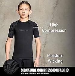 Elite Sports Kids Jiu Jitsu BJJ Rash Guard, Short