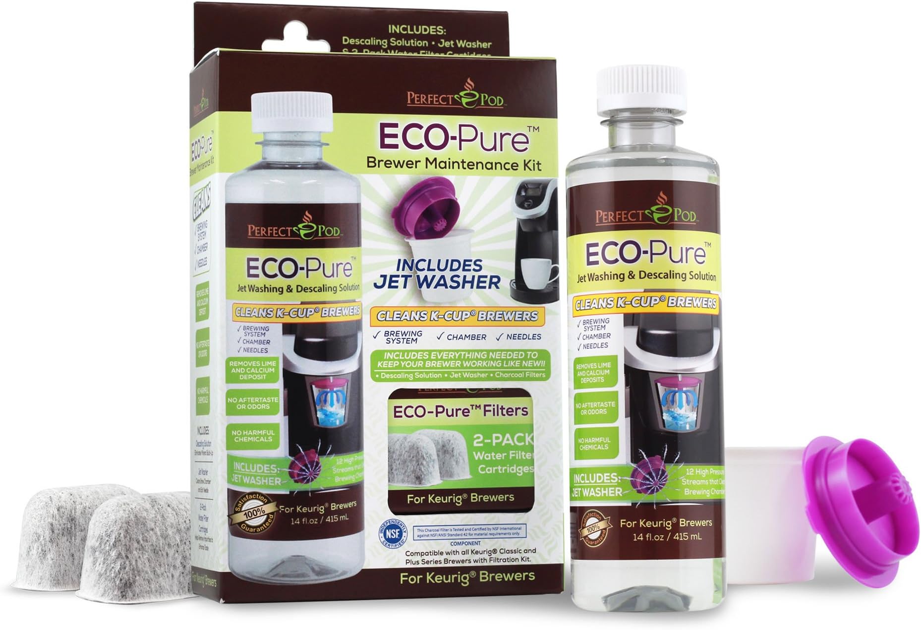 Perfect Pod ECO-Pure Descaling BMK Jet Wash Cleanser Rinser Ultimate Cleaning Kit | Compatible with Keurig & Other Coffee Pod Makers