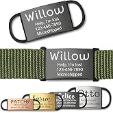 Anavia Slide On Silent Pet ID Tags, S/M/L/XL Personalized Stainless Steel Cat Dog Tag with Elastic Fabric Band, Engraved Nameplate Quiet Chew-Proof Pet Collar Tag (Black, Large)