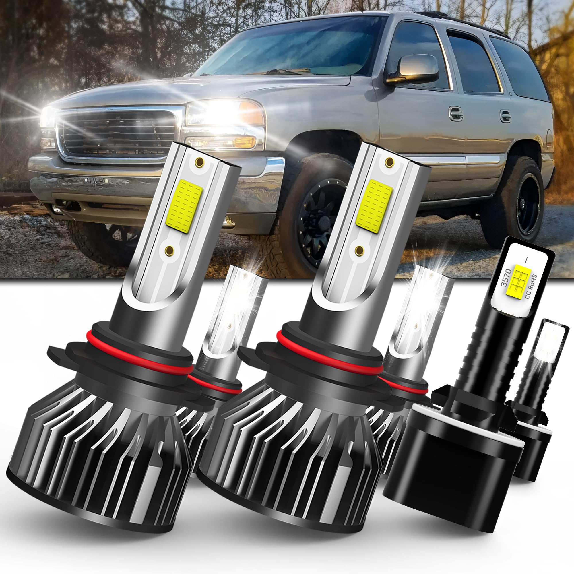 Photo 1 of SPRBTBUB fit for (2000-2006) GMC Yukon XL 1500 2500 headlight bulbs combo, 9005/hb3 High Beam & 9006/hb4 Low Beam Headlight Bulbs + 880 Fog Light Bulbs, Pack of 6