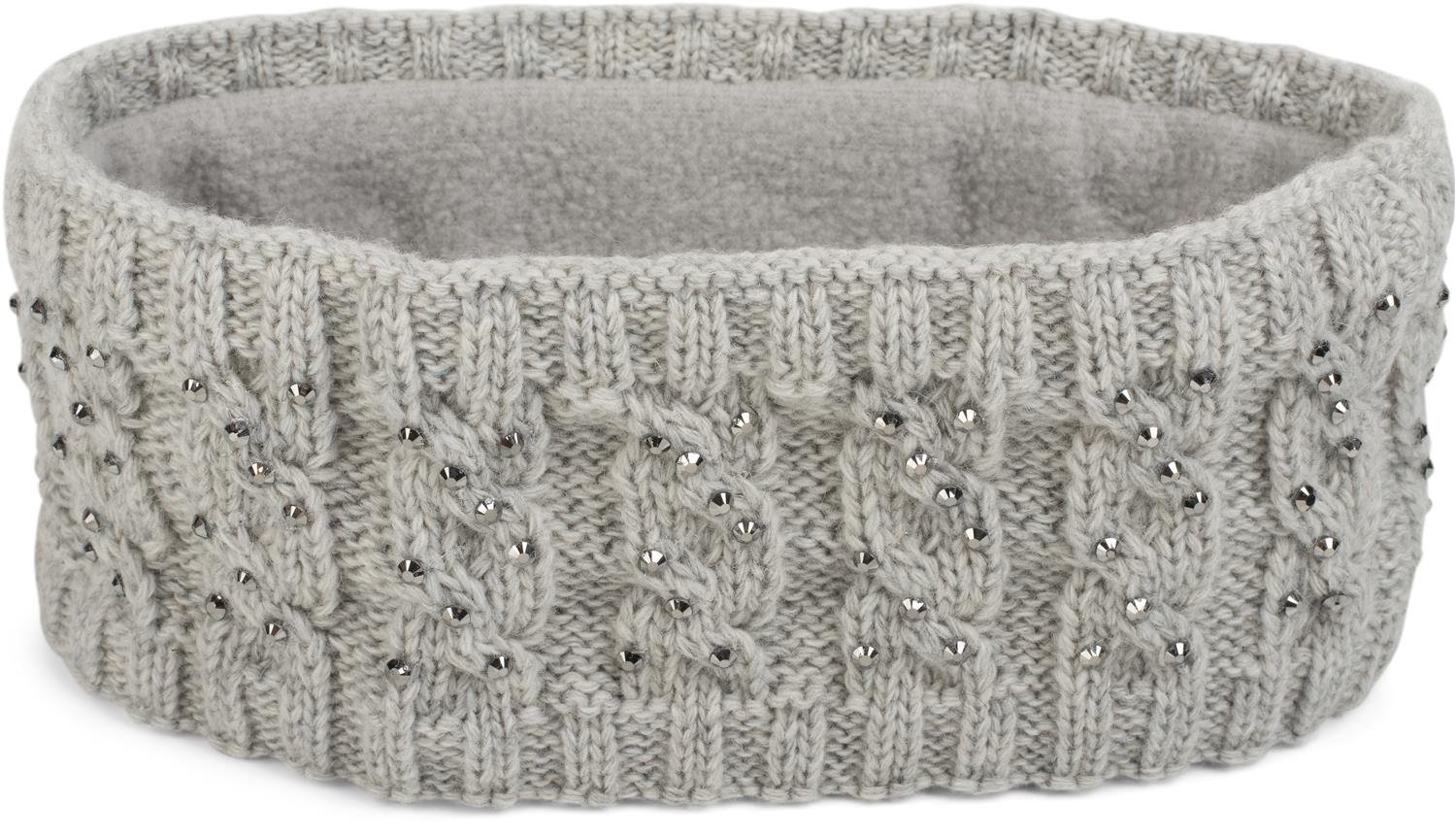 styleBREAKER Women Browband with plait pattern and rhinestones, soft fleece lining, hair band, headband 04026001, color:Light-Grey