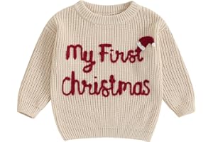 LUCIKAMY Toddler Baby Girl Boy Christmas Sweater Embroidery Letter Long Sleeve Knit Sweatshirt Top Xmas Fall Winter Clothes