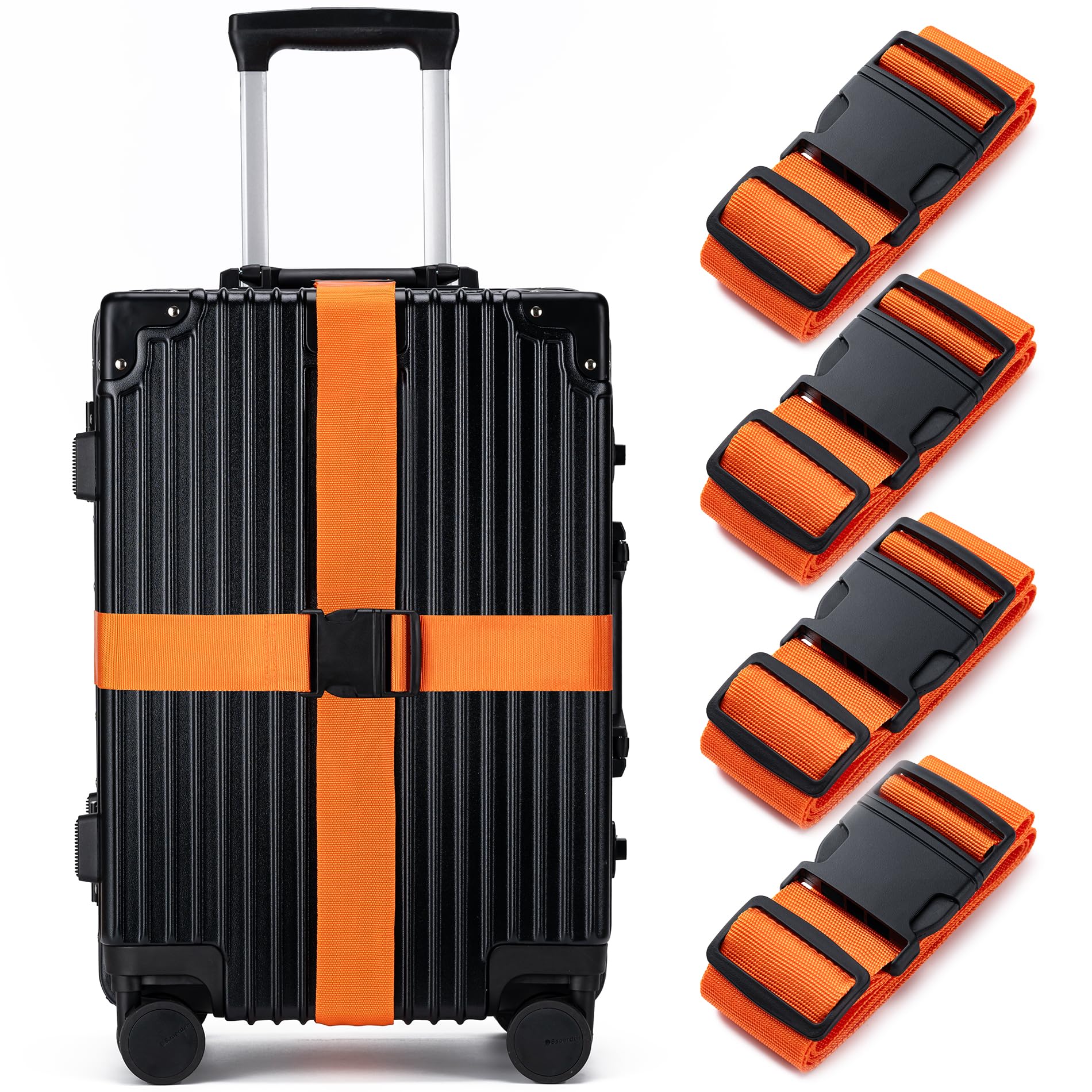 Photo 1 of Luggage Straps for Suitcases 4 Pack, TSA Approved Travel Essentials, Luggage Strap for Travel Suitcase & Bag Closure and for Easy Identification, Travel Accessories for Safety & Convenience (Orange)