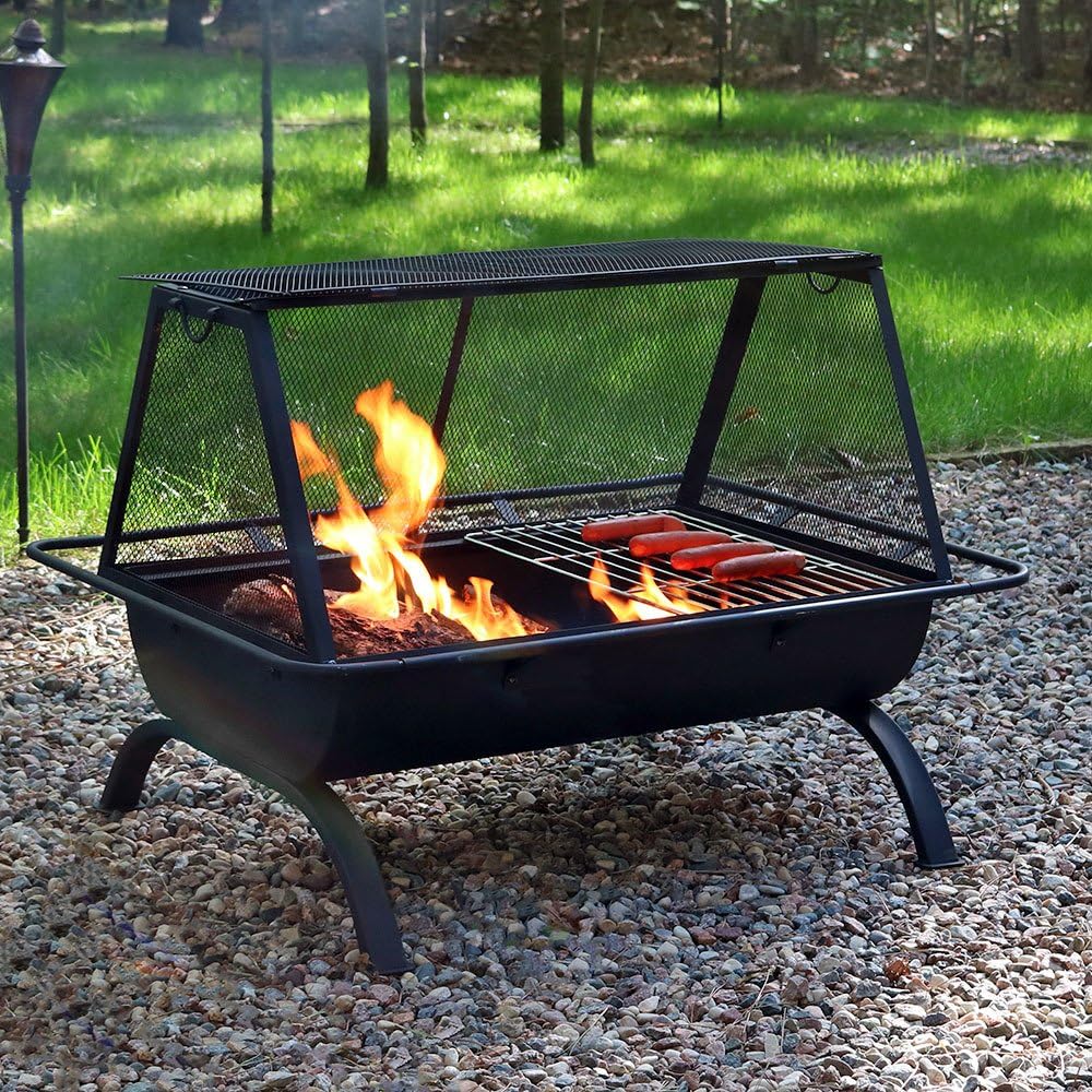 Sunnydaze Northland Outdoor Fire Pit - 36 Inch Large Wood Burning Patio & Backyard Firepit for Outside with Cooking BBQ Grill Grate, Spark Screen, Fireplace Poker, and Waterproof Cover : Garden & Outdoor