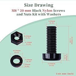 Pzsmocn 90 Pieces/30 Sets M8*20 mm Plastic Black