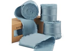Keypan Dusty Blue Silk Ribbon, Satin Chiffon Frayed Fabric Ribbons for Gift Wrapping Crafts Flower Bouquets Wedding Invitation Decor Baby Shower 1-1/2 inch x 21 Yd