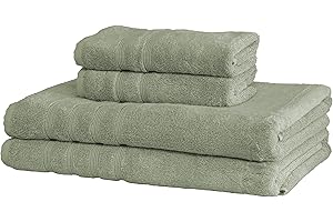 Mosobam Luxury Turkish 4pc XL Towel Set 35X70 16X30 Seagrass Green 700 GSM Bamboo Viscose & Aegean Turkish Combed Cotton