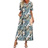 WIHOLL Women's Maxi Dresses V Neck Vacation Beach Sundresses Floral Travel Summer Dress