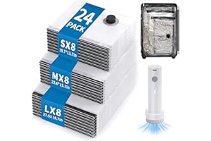 travel vacuum bags with pump 24 Pack with Cordless Pump (8L/8M/8S), Space Saver for Clothing, vacuum travel bags for Luggage‌