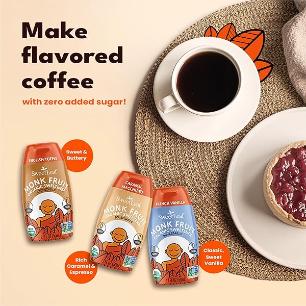 SWEETLEAF CARAMEL LIQUID MONK FRUIT – MONK FRUIT LIQUID SWEETENER DROPS, ORGANIC MONK FRUIT EXTRACT, ZERO CALORIE SWEETENER, SUGAR FREE, KETO FRIENDLY, ERYTHRITOL FREE – 1.7 FL OZ