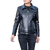 Jild Casual Fashion Womens Leather Jacket - Elastic Rib Turn Down Collar Leather Jacket Women