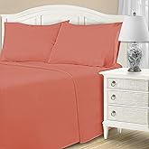 Superior 1200 Thread Count Cotton Blend Sheet Set, Deep Pocket Sheets, 1 Elastic Deep Pocket Fitted Sheet, 1 Flat Sheet, 2 Pillowcases, Cotton Rich Soft Daily Bedding, Sateen Weave, King, Coral
