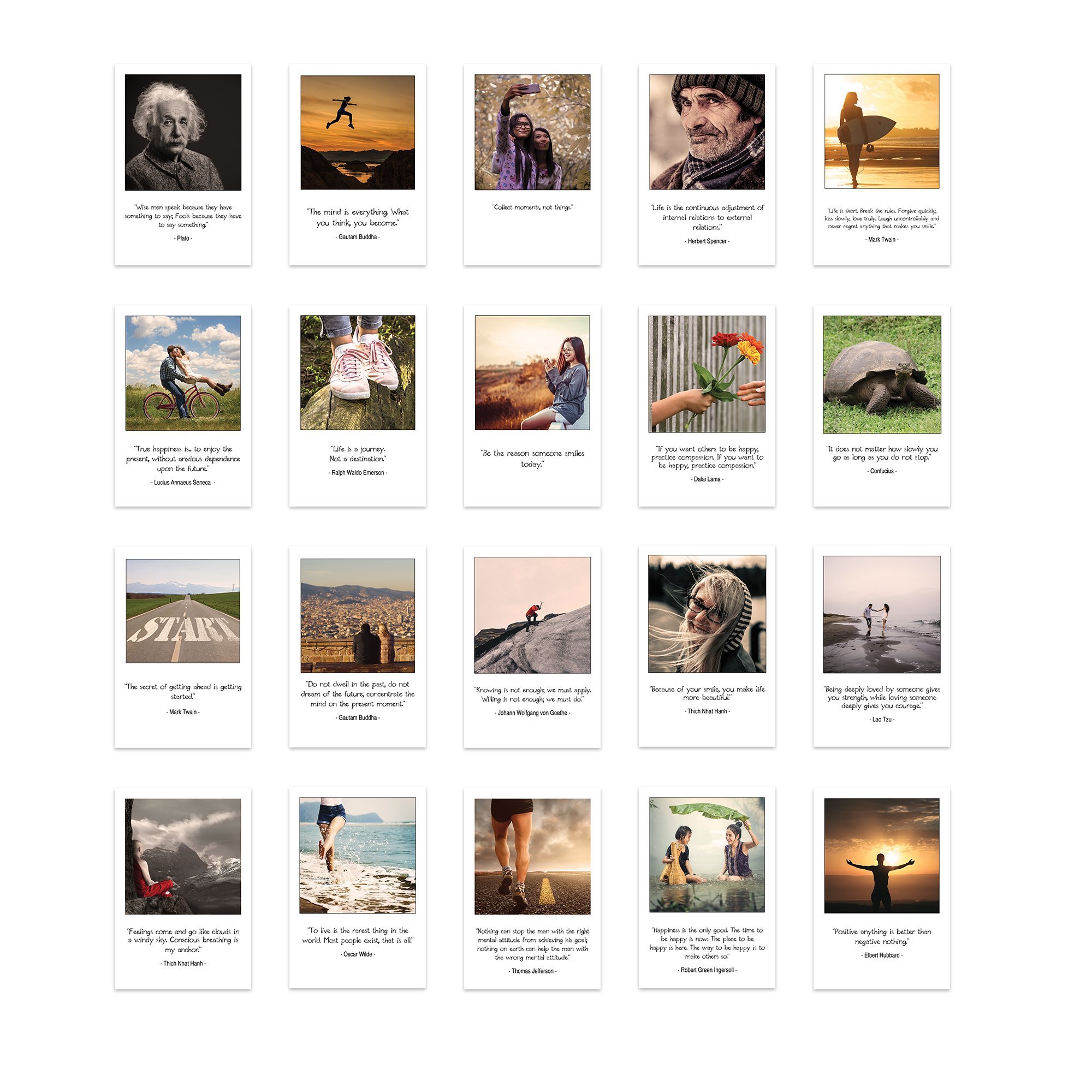 Inspirational Mindfulness Postcard in " Polaroid Style " Set of 20 Postcards. 20 Different Motivational and Mindful Quotes