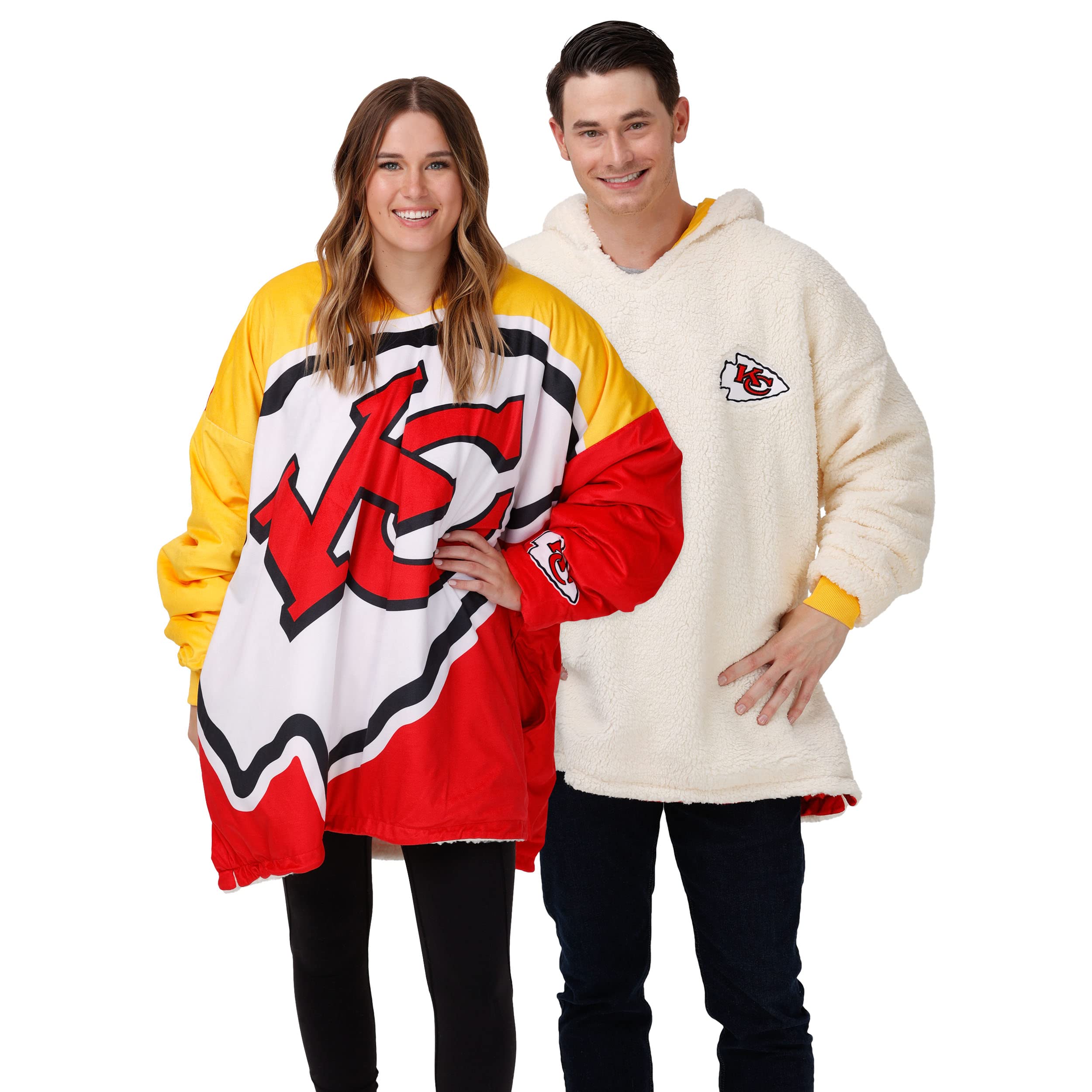 Foco NFL Unisex Reversible Oversized Sherpa Hoodie Sweatshirt Colorblock Hoodeez, One Size (HDONFSMURBUSQVC) Image