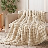 COOVA Faux Fur Throw Blanket for Couch, Cozy Soft and Fuzzy Plush Rabbit Fur Bubble Blanket for Sofa Bedroom Living Room, 50x60 Inches Light Taupe