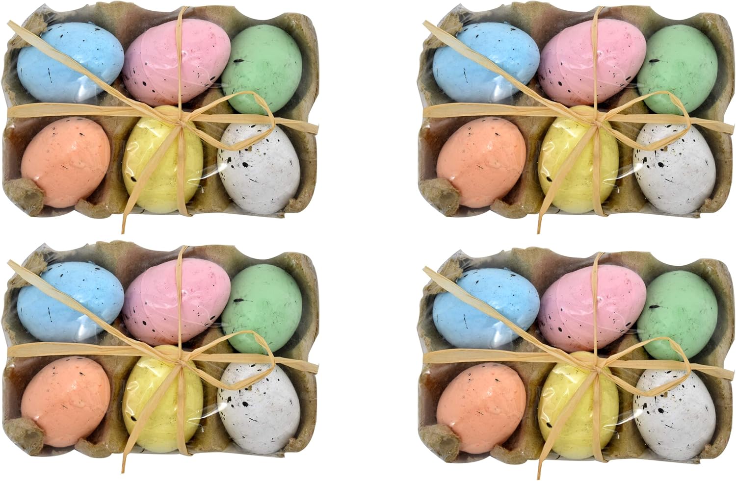 Gift Boutique 24 Decorative Speckled Easter Eggs in Foam Egg Carton 4 Crate Trays with 6 Fake Eggs with Raffia Bow Multicolored Pastel Kitchen Decoration for Adult Boy Girl Party Favor Craft Supplies
