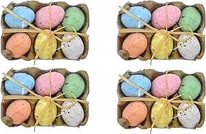 Gift Boutique 24 Decorative Speckled Easter Eggs in Foam Egg Carton 4 Crate Trays with 6 Fake Eggs with Raffia Bow Multicolored Pastel Kitchen Decoration for Adult Boy Girl Party Favor Craft Supplies