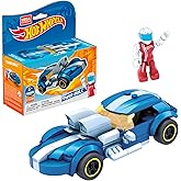 MEGA Construx Hot Wheels Race Car Building Toys Set, Twin Mill with 111 Pieces, 1 Micro Action Figure Driver, Blue, Kids Ages 5+ Years