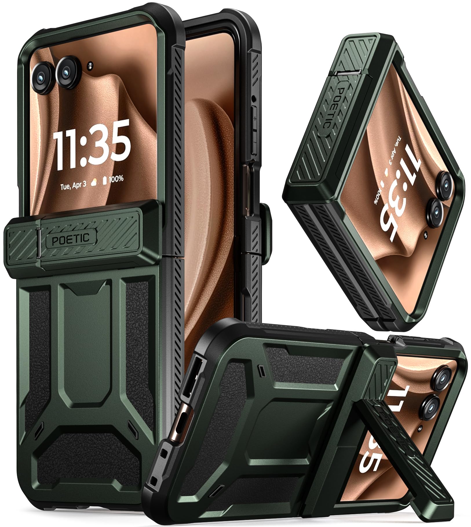 Photo 1 of Poetic Spartan Case for Motorola Moto Razr + Plus 2024/Moto Razr+ Plus 2025,[Kickstand][Hinge Protection], Full-Body Rugged Shockproof Protective Cover with Kickstand, Metallic Green