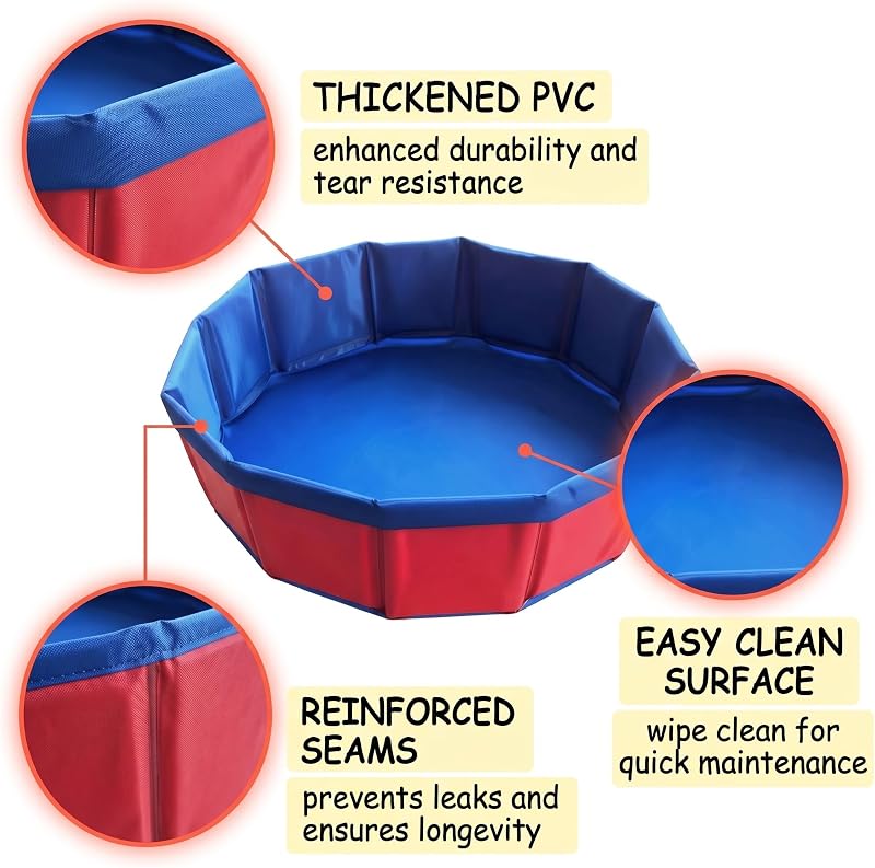 1 Piscine pour chats pliable en PVC, 30x10 cm, rouge, sans gonflage, idéale pour chat et petits animaux, facile à ranger