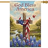 BlissYard Patriotic Christian House Flag Cross God Bless America House Flags 28 x 40 Inch Double Sided Summer Fall Garden Flags Banner for Outdoor Porch Yard Decor Seasonal Decorations Holiday Display