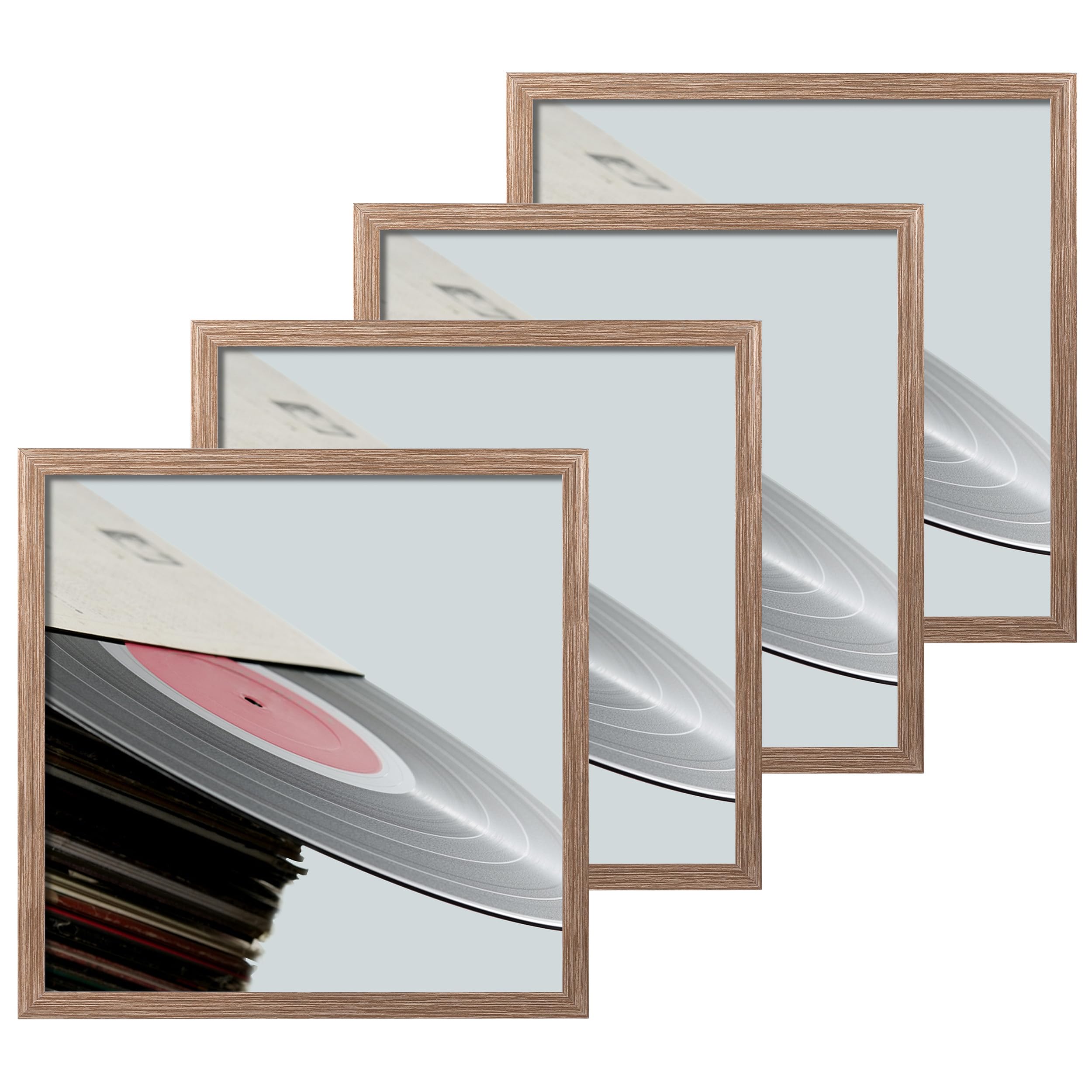 Photo 1 of eletecpro 12.5x12.5 Record Frame Rustic Brown Vinyl Frames Set of 4 Made of PVC with Acrylic Cover, Displays 12 Inch LP by Hanging, Lightweight and Sturdy Album Frames for Home Wall Decor