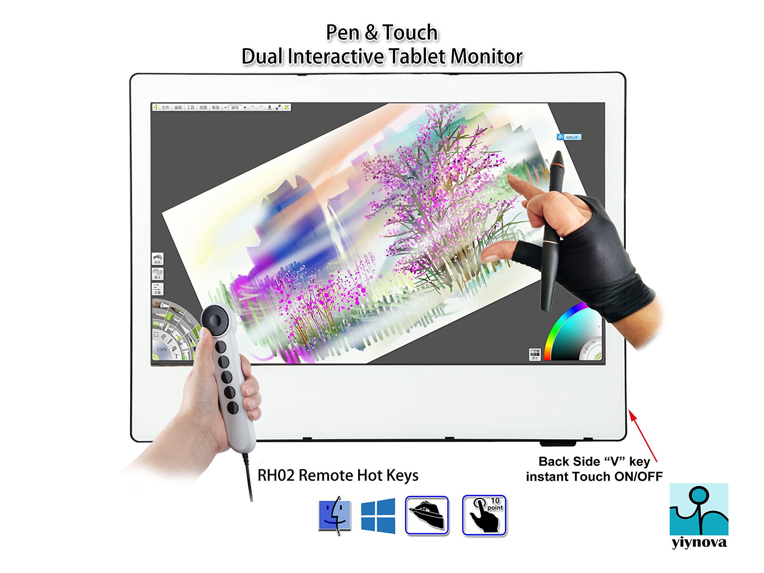 Yiynova MVP22U+DF Full HD Pen/Finger Touch Tablet Monitor,IPS Panel
