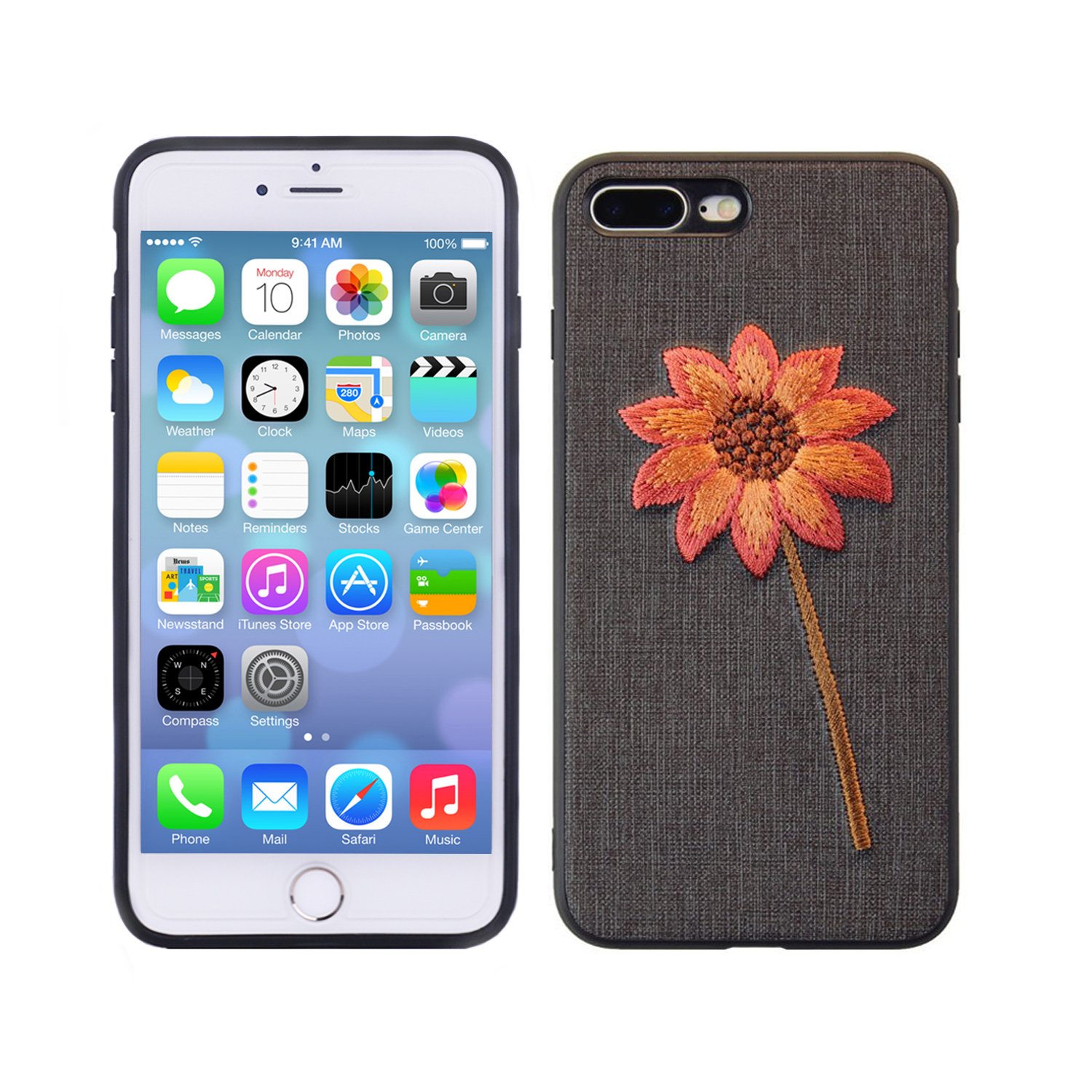 iPhone 7 Plus Case, iPhone 8 Plus Case, Embroidered Phone Case for iPhone 7 Plus/iPhone 8 Plus with Light Weight Ultra Slim TPU Materials and Protective Design Gold Chrysanthemum & Black（5.5Inches）