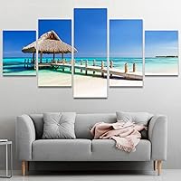 SIGNWIN Framed Canvas Wall Art Beautiful Tropical White Sandy Beach in Cap Cana Coastal Ocean Photography Modern Art Contemporary Panoramic Relax/Calm for Living Room, Bedroom, Office - 60