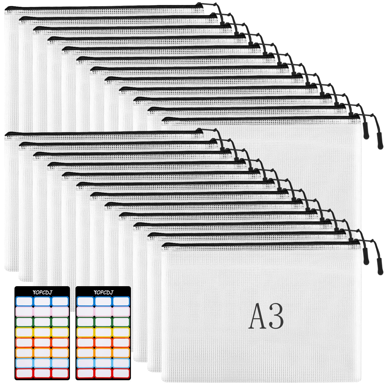 Photo 1 of 24pcs Mesh Zipper Pouches, A3 Size 17 x 12 inches Waterproof Black Zipper Bags, Water-Resistant Plastic Zipper Pouch for School Office Supplies, Puzzles & Games Organizing Storage