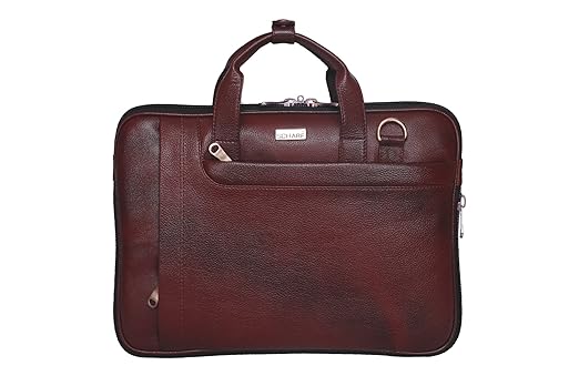 SCHARF Mens 15.6 Inches Oskar Rich Grain Leather Brown Laptop Carry-Case Bag