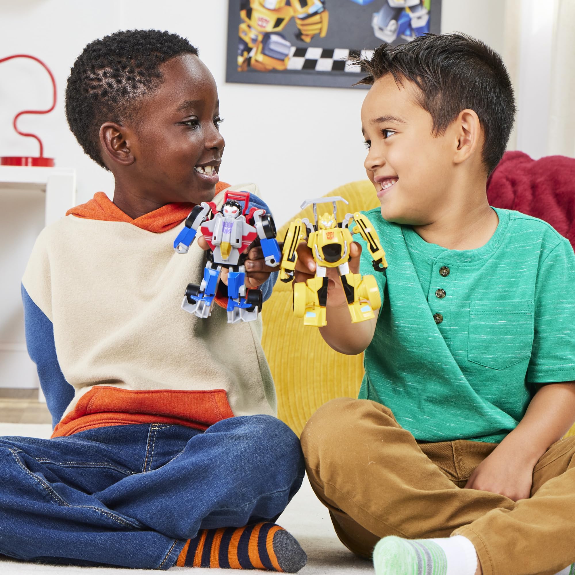 Transformers Bumblebee and Starscream Bot Racers, Easy to Change from Robot to Car Toys, Action Figures for Boys and Girls, Kids Christmas Stocking Stuffers, Ages 3+ (Amazon Exclusive)